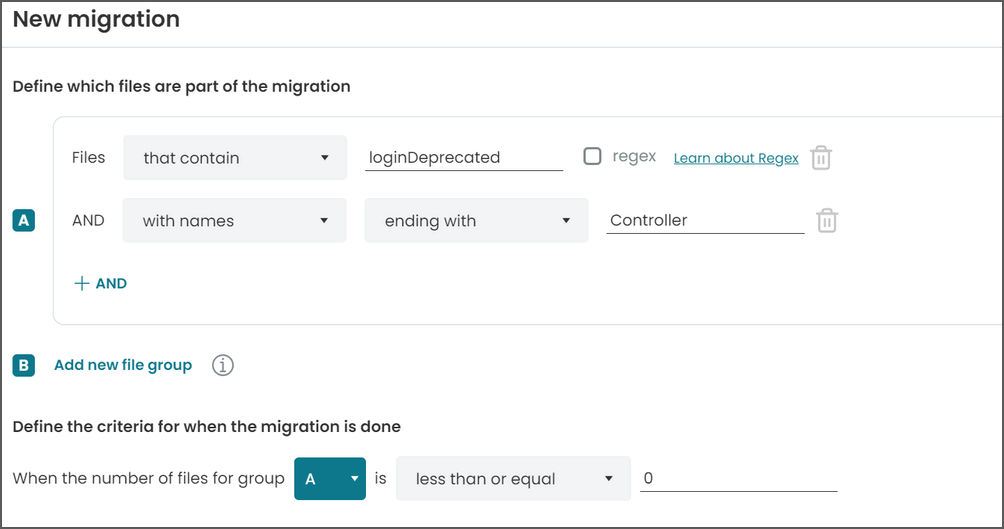 Migration rules example for removing legacy function calls in specific files