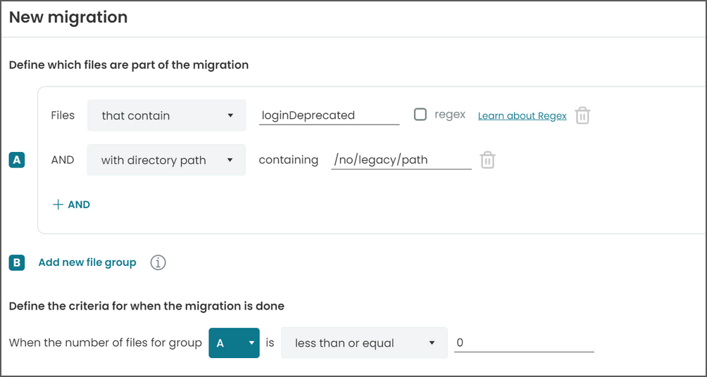 Migration rules example for removing legacy function calls in directory