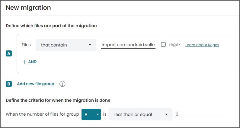 Migration rules example for removing Volley library